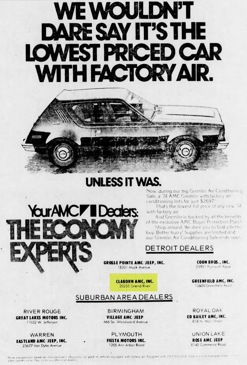Claborn AMC - Apr 5 1974 Ad